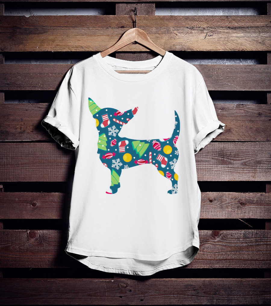 Chihuahua Christmas Candy Cane Snowflakes Holiday T-Shirt
