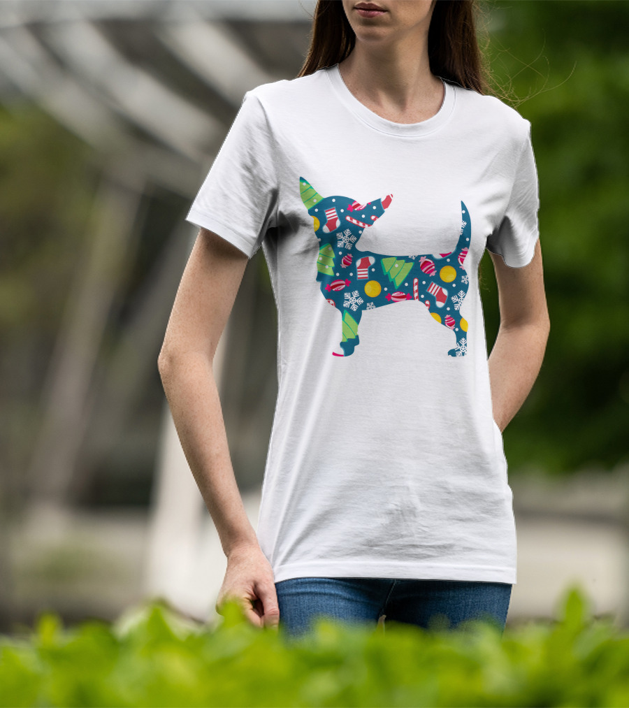 Chihuahua Christmas Candy Cane Snowflakes Holiday T-Shirt
