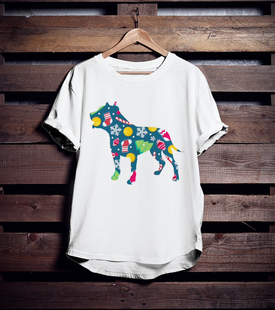 Dog Lover Christmas Pit Bull With Festive Floral And Holiday T-Shirt