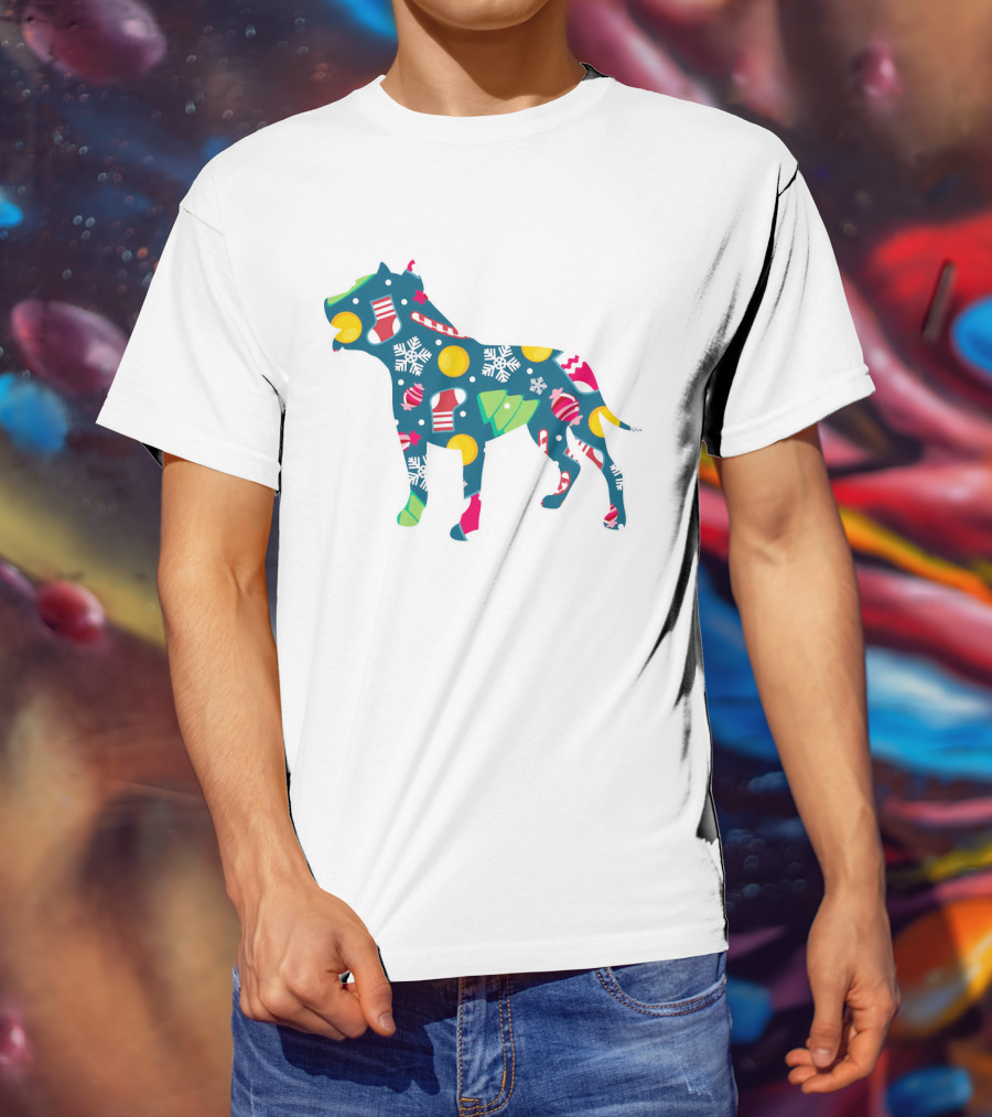 Dog Lover Christmas Pit Bull With Festive Floral And Holiday T-Shirt