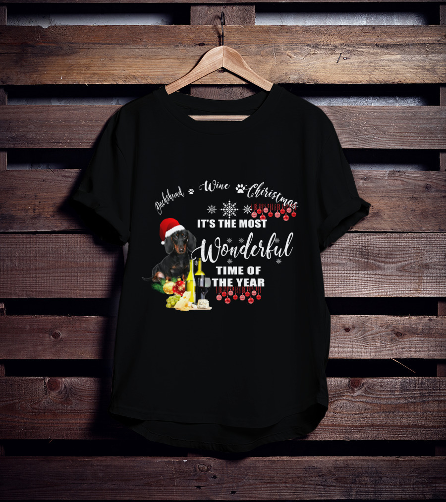 Dachshund Wine Christmas It's The Most Wonderful Time Of The Year T-Shirt