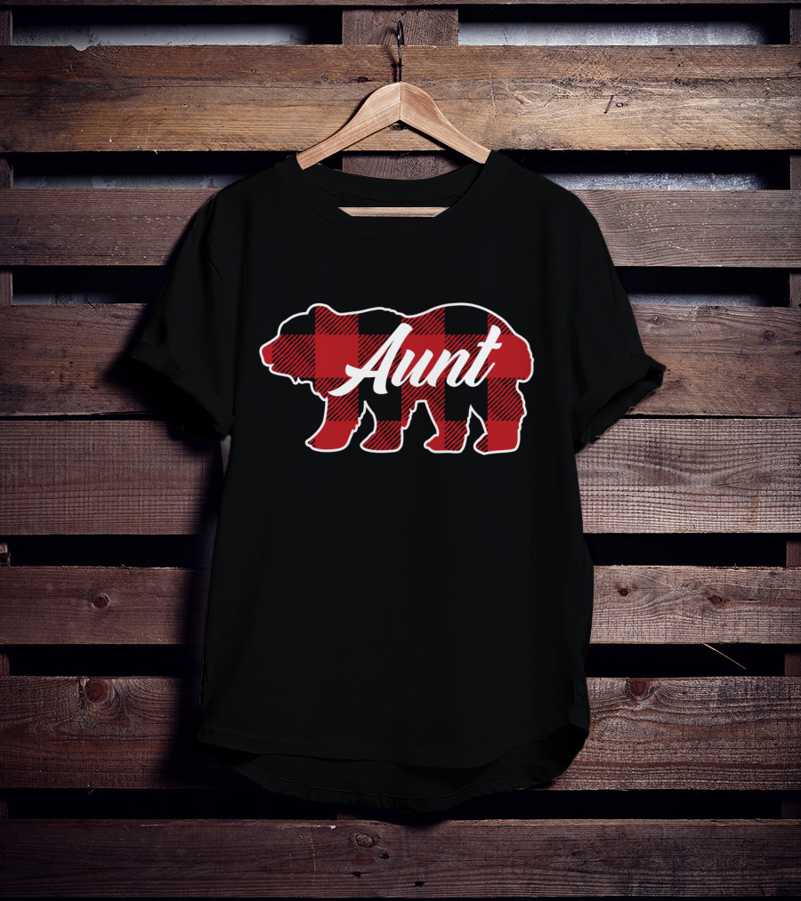 Family Christmas Aunt Buffalo Plaid Bear T-Shirt