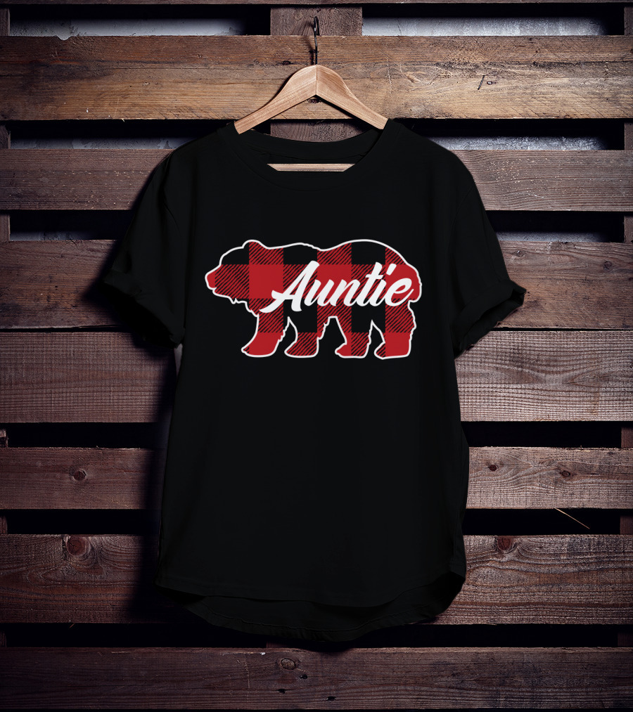 Family Christmas Matching Buffalo Plaid Bear Auntie T-Shirt