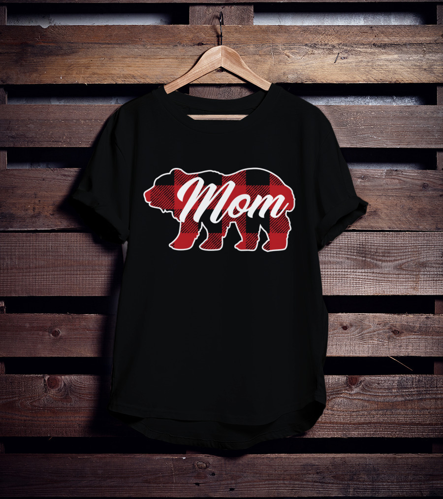 Family Christmas Matching Buffalo Plaid Bear Mom T-Shirt