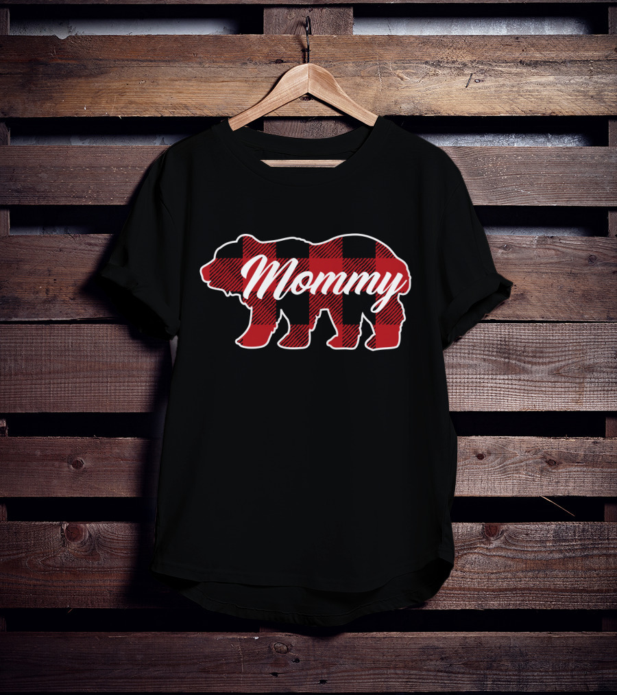 Mommy Bear Buffalo Plaid Family Christmas Matching T-Shirt