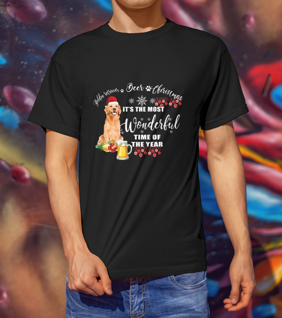 Golden Retriever Beer Christmas It's The Most Wonderful Time Of The Year T-Shirt