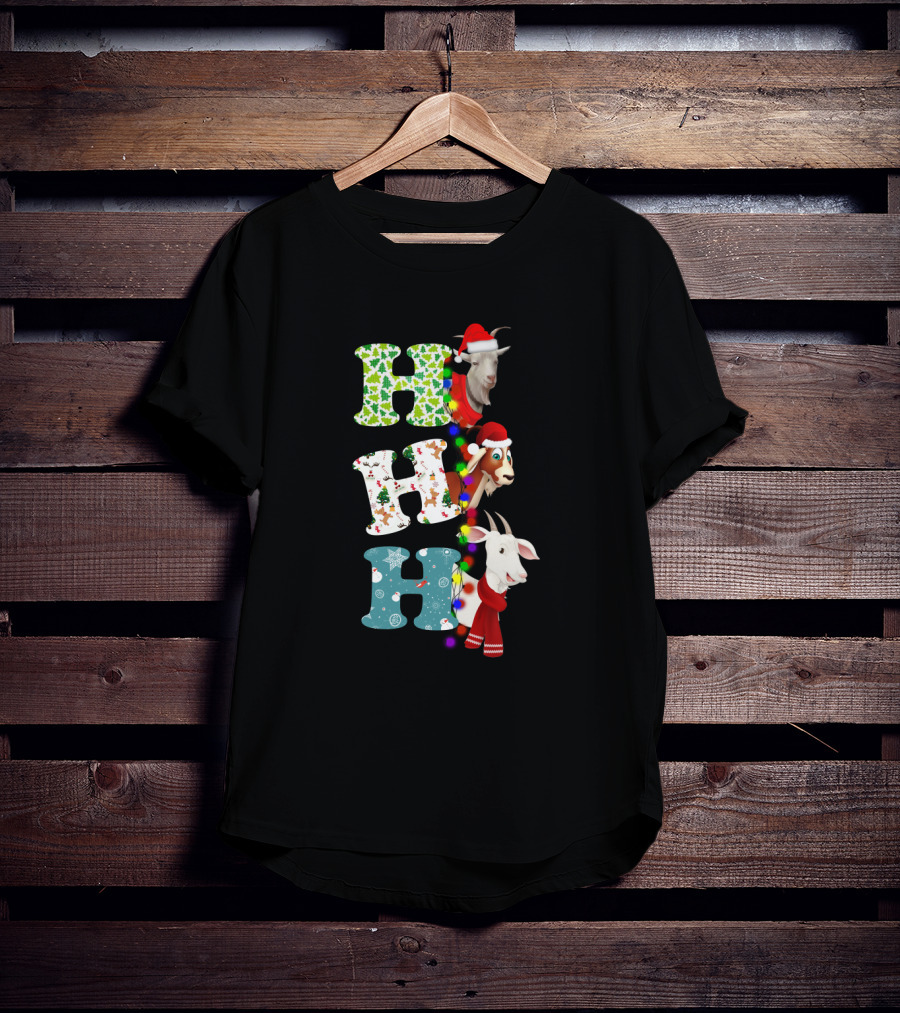 Hohoho Goat Christmas Santa Hats Holiday Lights T-Shirt