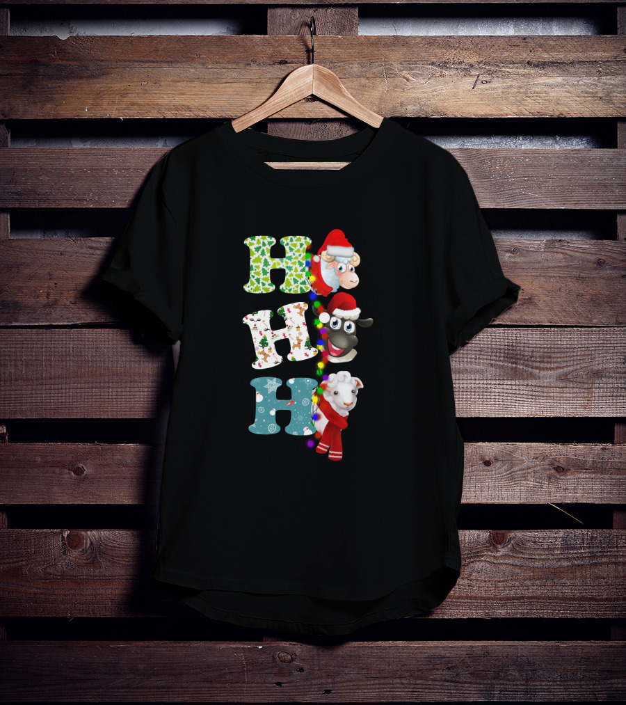 Hohoho Sheep Christmas Santa Lights And Festive Hats T-Shirt