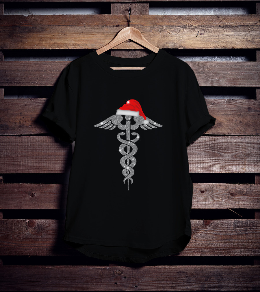Medical Registered Nurse Caduceus With Santa Hat T-Shirt