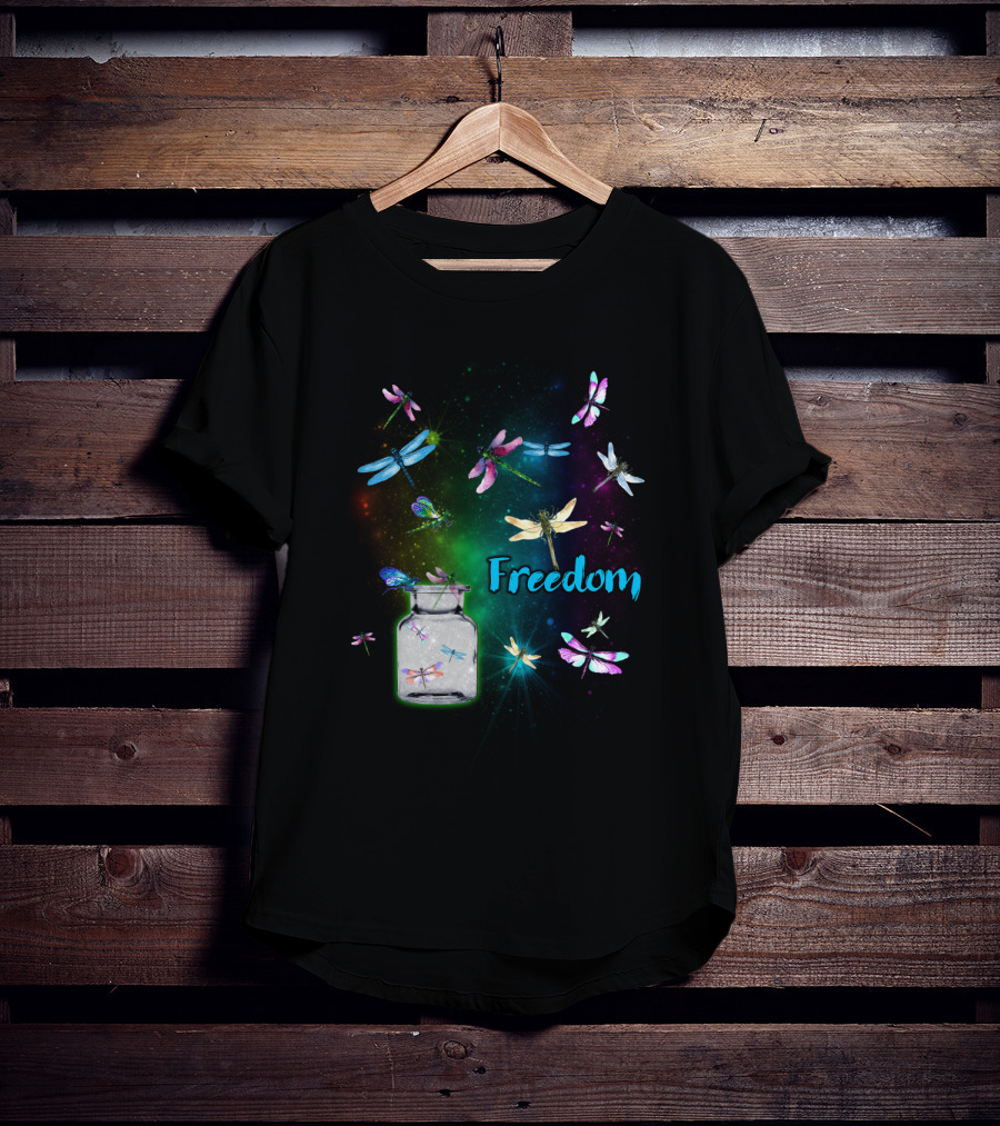 Freedom Dragonflies In A Jar Burst Of Colorful Flight T-Shirt