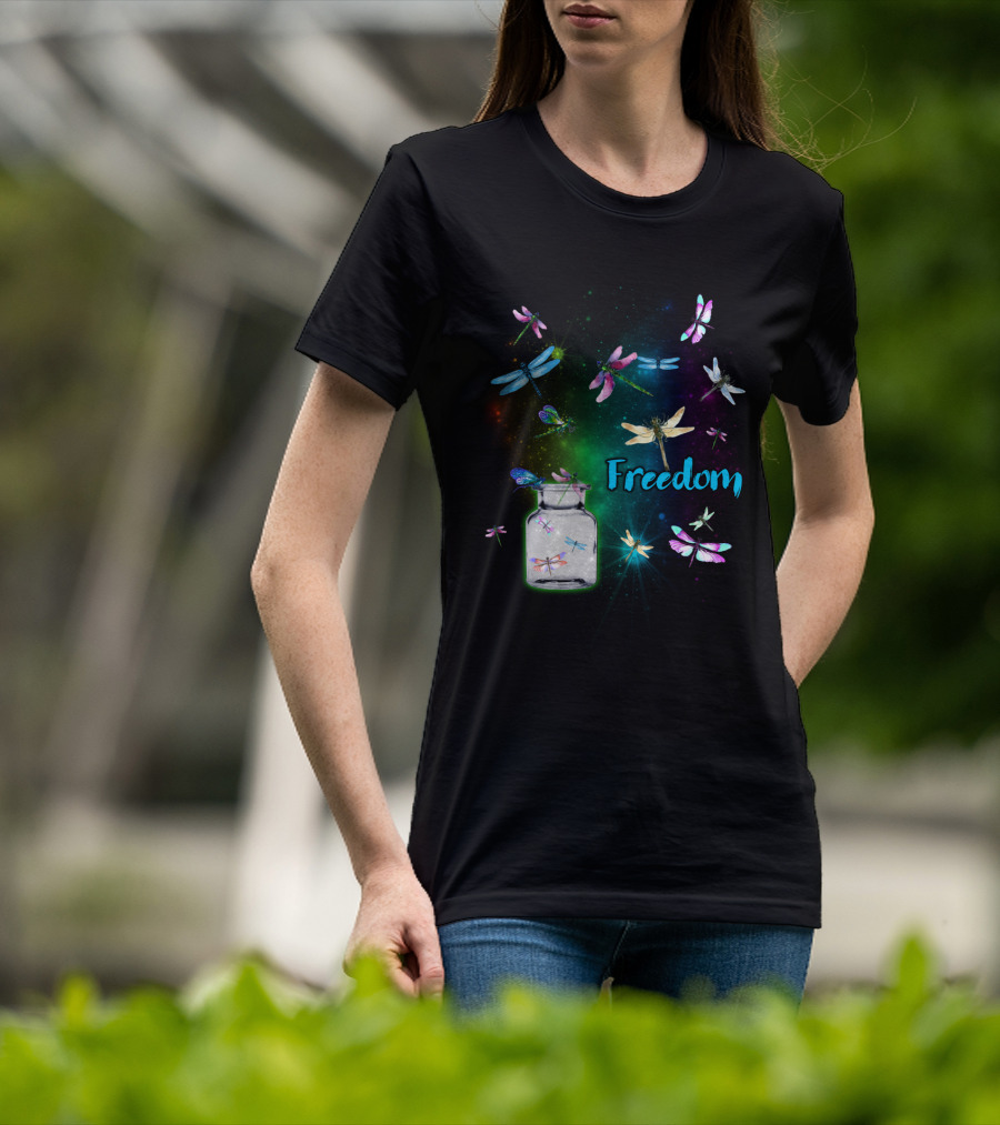 Freedom Dragonflies In A Jar Burst Of Colorful Flight T-Shirt