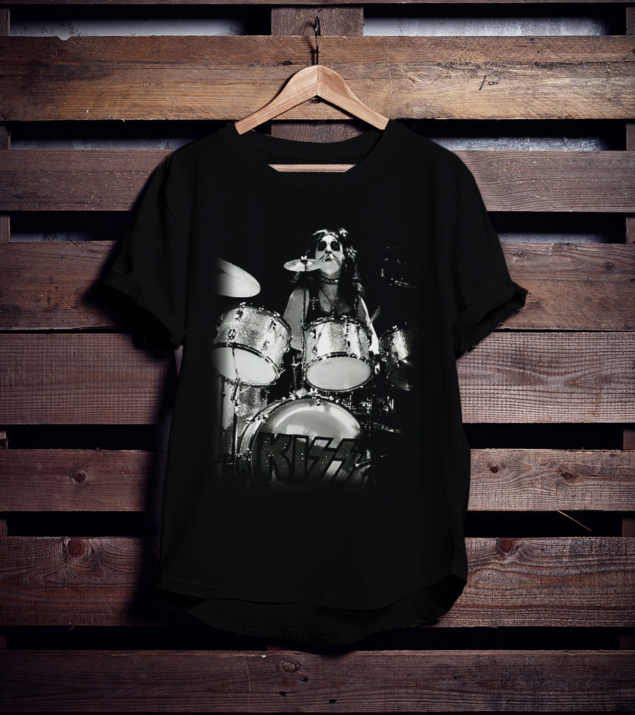 KISS Peter Criss Drummer Black And White Performance T-Shirt