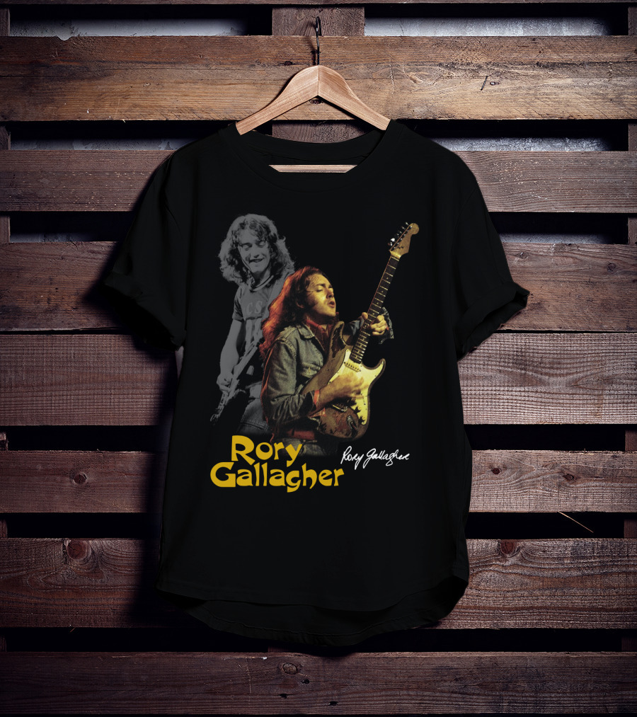 Rory Gallagher Playing Electric Guitar With Signature T-Shirt