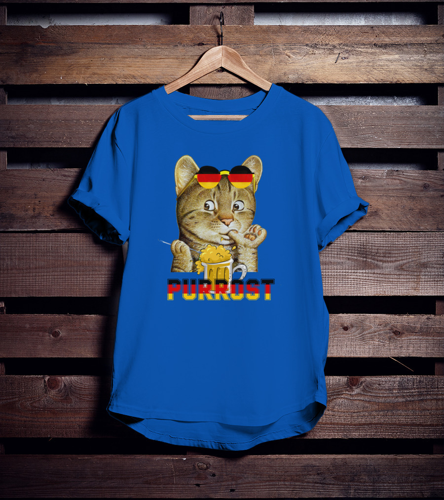 Oktoberfest Cat With Beer Mug And German Sunglasses Prost Pun Purrost T-Shirt
