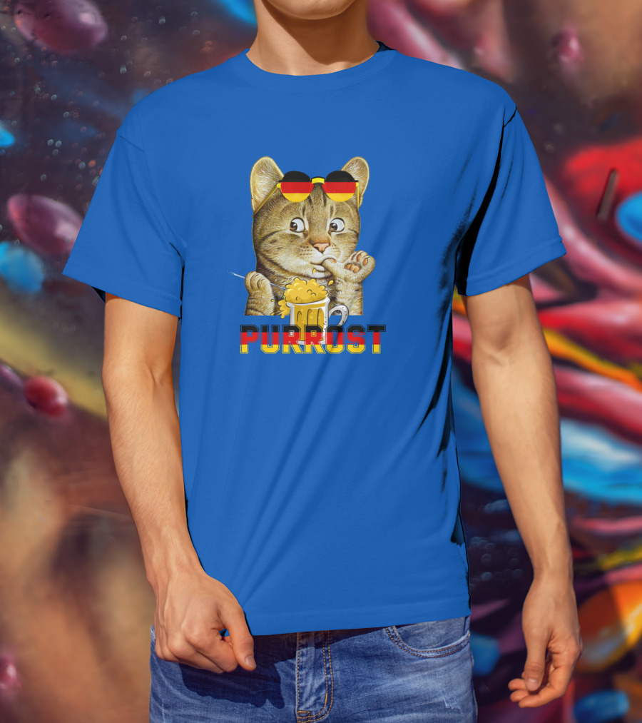 Oktoberfest Cat With Beer Mug And German Sunglasses Prost Pun Purrost T-Shirt