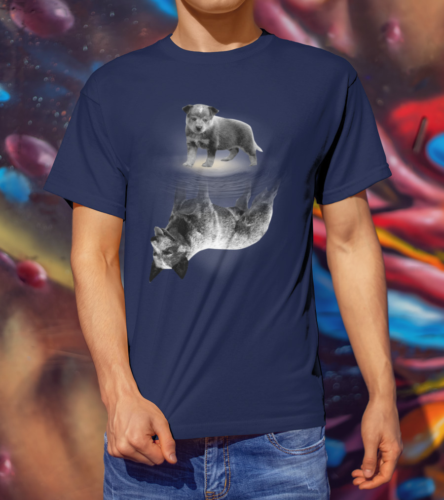 Retro Reflections: Vintage Australian Cattle Dog And Scenic Sunset T-Shirt