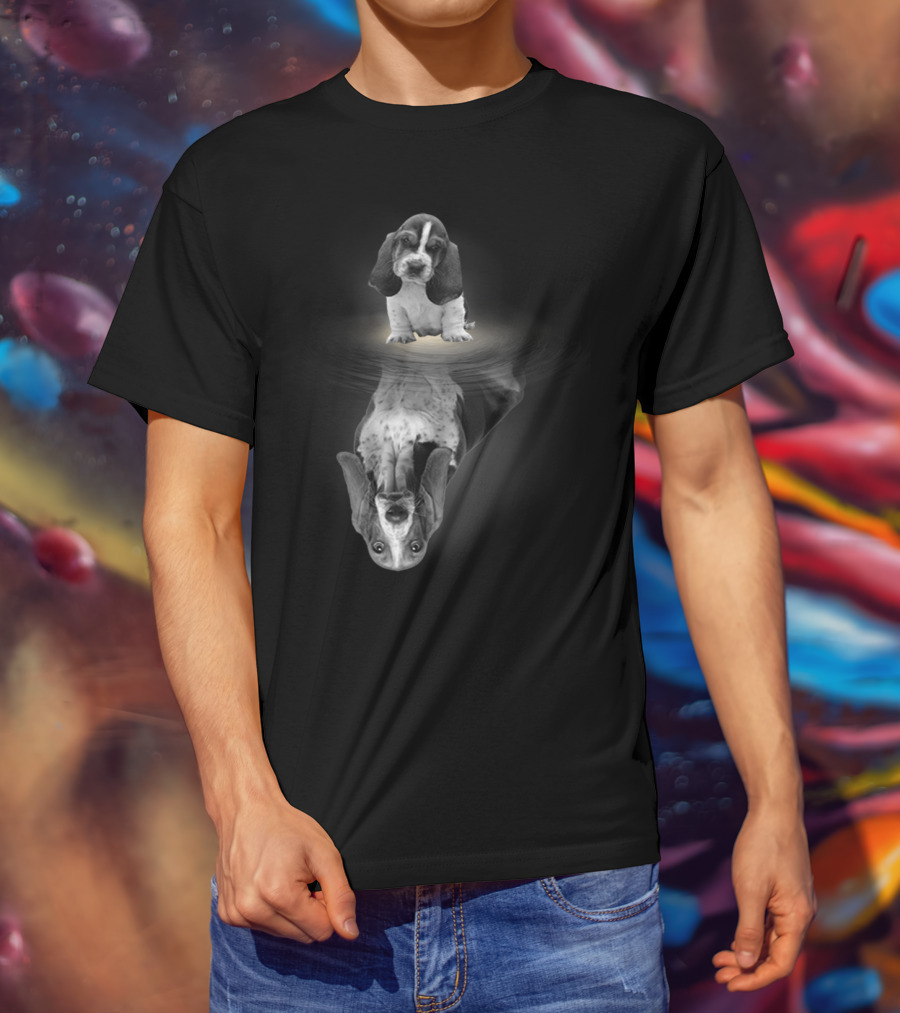 Basset Hound Reflection Mirror Artistic Funny Dog Breed Creative Concept T-Shirt