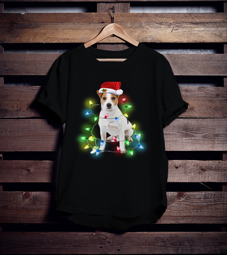 Jack Russell Terrier Holiday Lights Festive Santa Hat T-Shirt