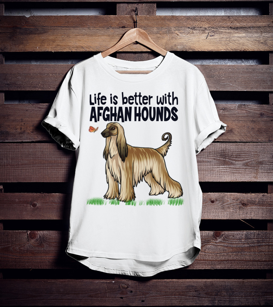 Life Is Better With Afghan Hounds Vintage Style Featuring Elegant Afghan Hound And Butterfly T-Shirt
