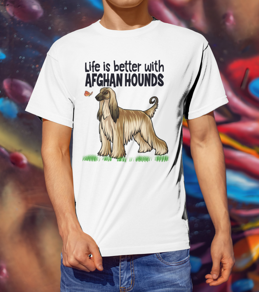 Life Is Better With Afghan Hounds Vintage Style Featuring Elegant Afghan Hound And Butterfly T-Shirt