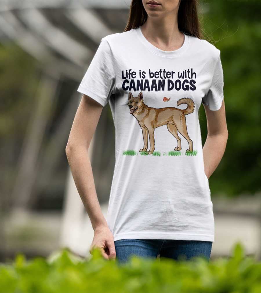 Life Is Better With Canaan Dogs Featuring Butterfly And Grass Details T-Shirt