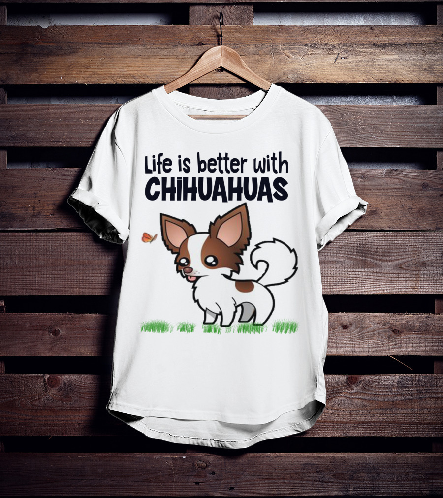 Life Is Better With Chihuahuas Cute Cartoon Butterfly Charm T-Shirt