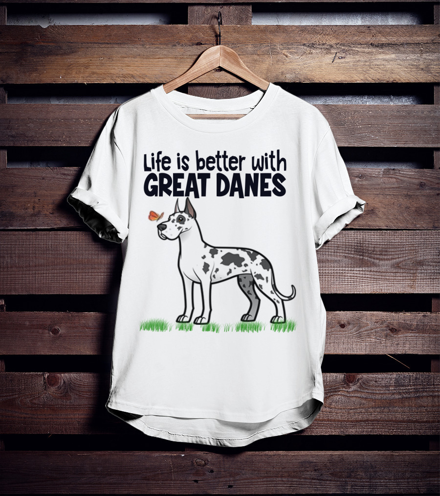 Life Is Better With Great Danes Illustrative Dog And Butterfly T-Shirt