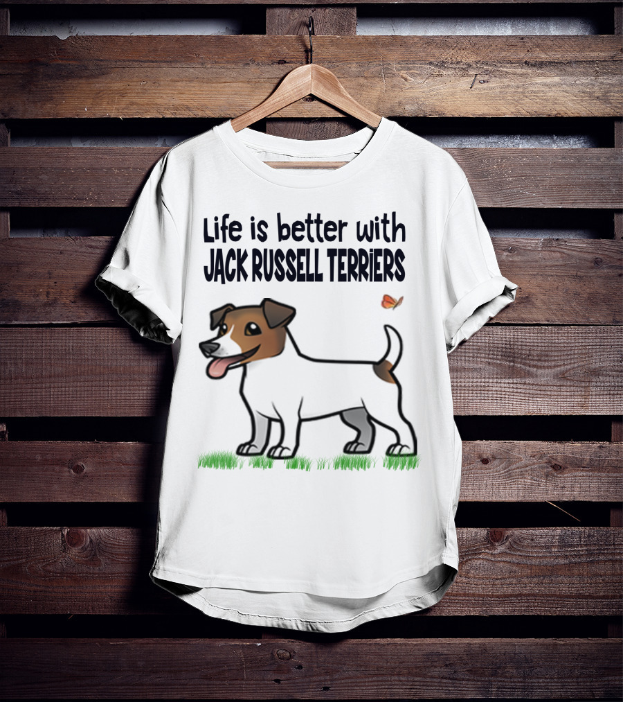 Life Is Better With Jack Russell Terriers Cute Dog And Butterfly T-Shirt