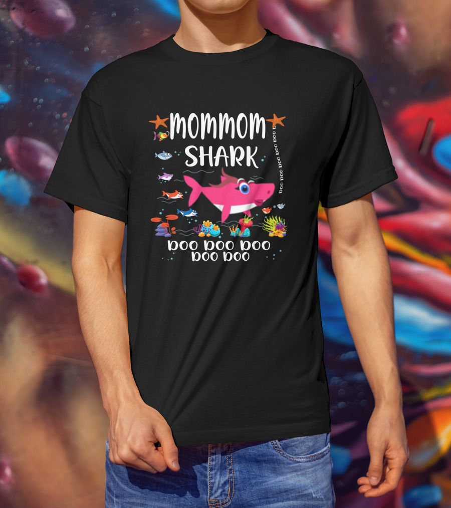 Mommom Shark Doo Doo Doo Doo Doo Doo Matching Family Shark Ocean Scene T-Shirt