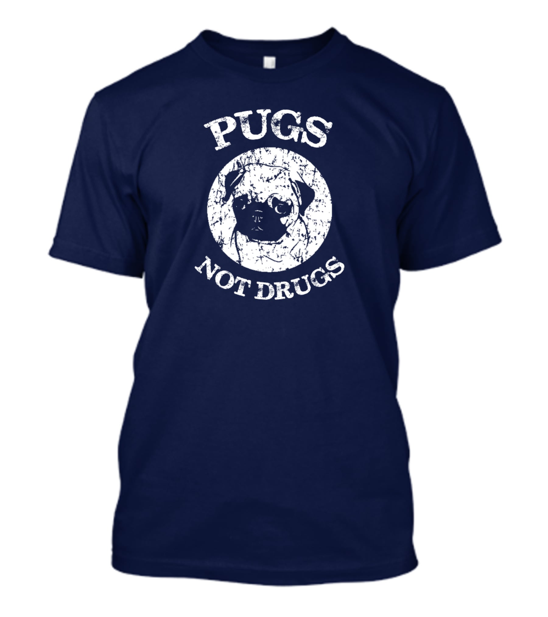 Vintage Style Pugs Not Drugs With Distressed Pug Face T-Shirt