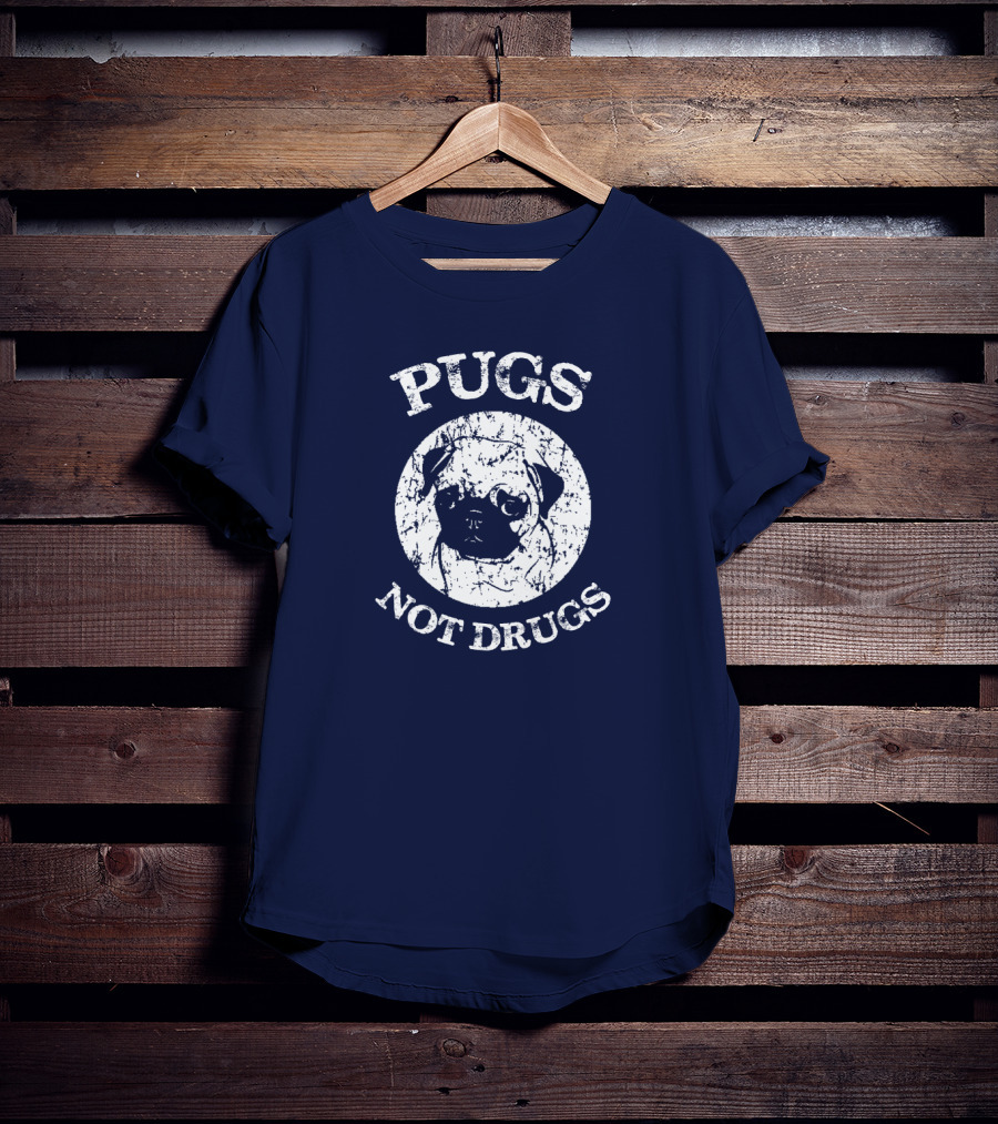 Vintage Style Pugs Not Drugs With Distressed Pug Face T-Shirt