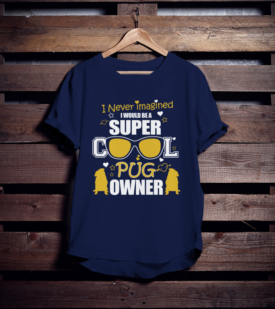 Super Cool Pug Owner With Sunglasses And Heart Accents T-Shirt