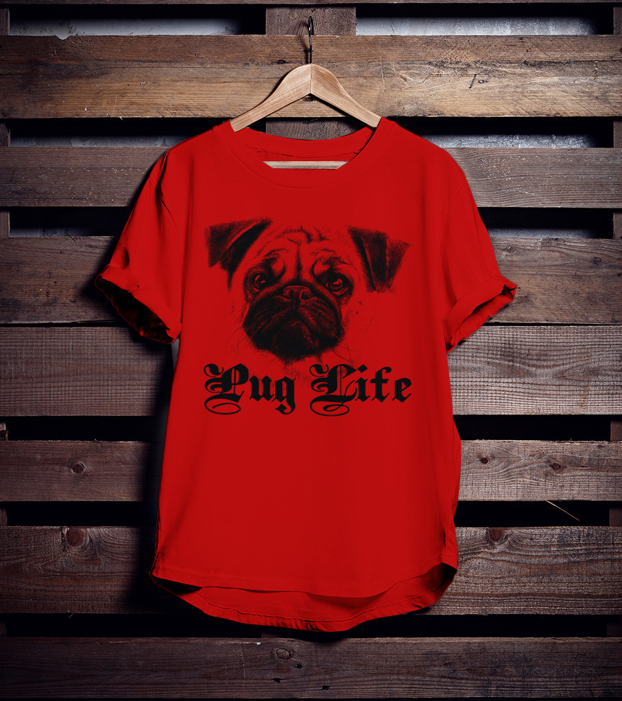 Pug Life Gothic Script With Realistic Pug T-Shirt