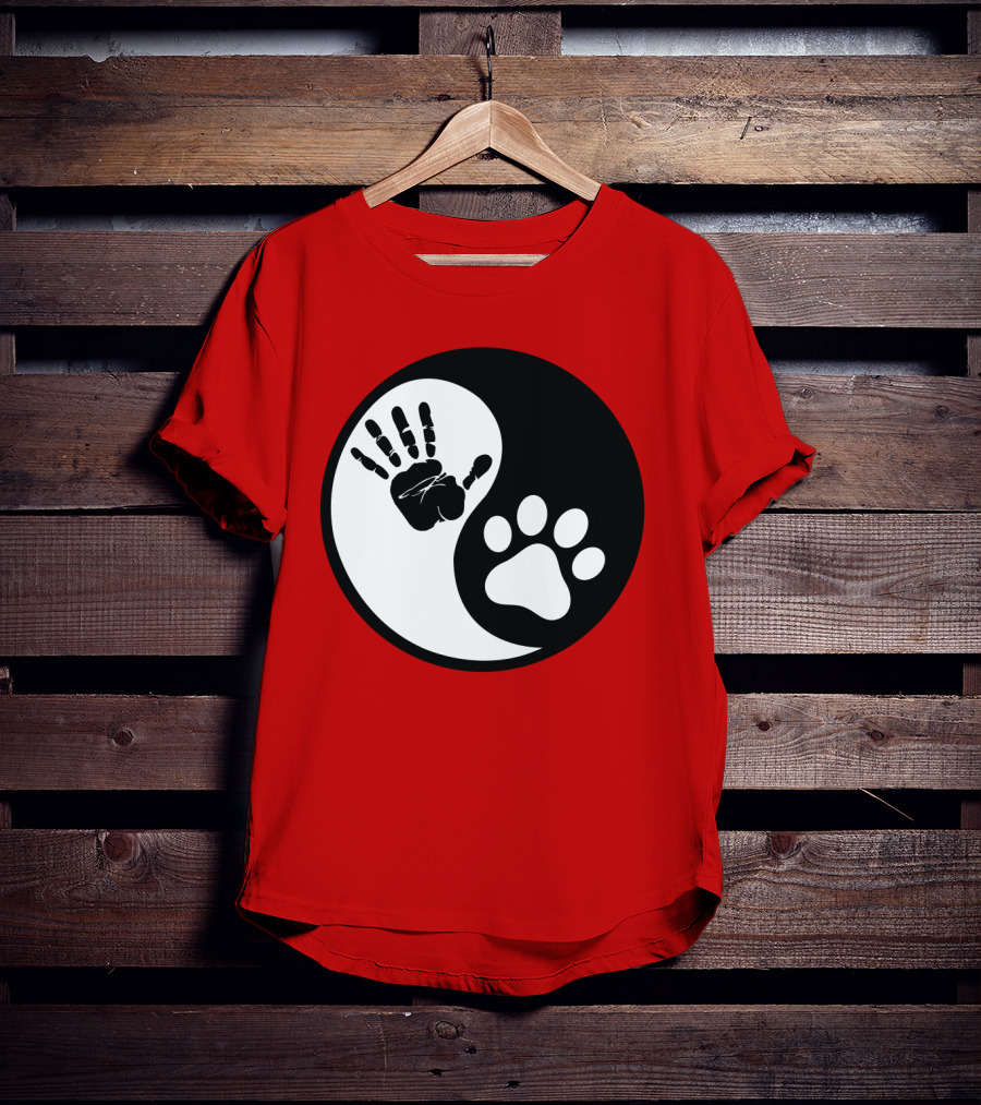 Yin Yang Hand Paw Print Best Dog Harmony T-Shirt