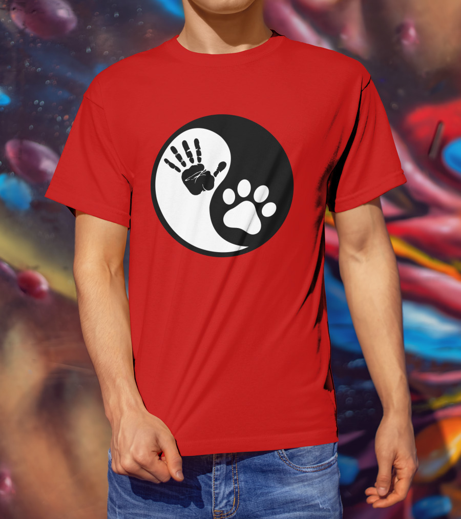 Yin Yang Hand Paw Print Best Dog Harmony T-Shirt