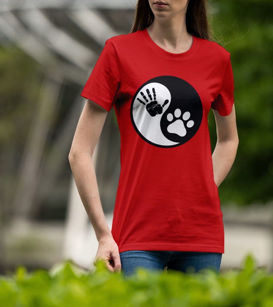 Yin Yang Hand Paw Print Best Dog Harmony T-Shirt