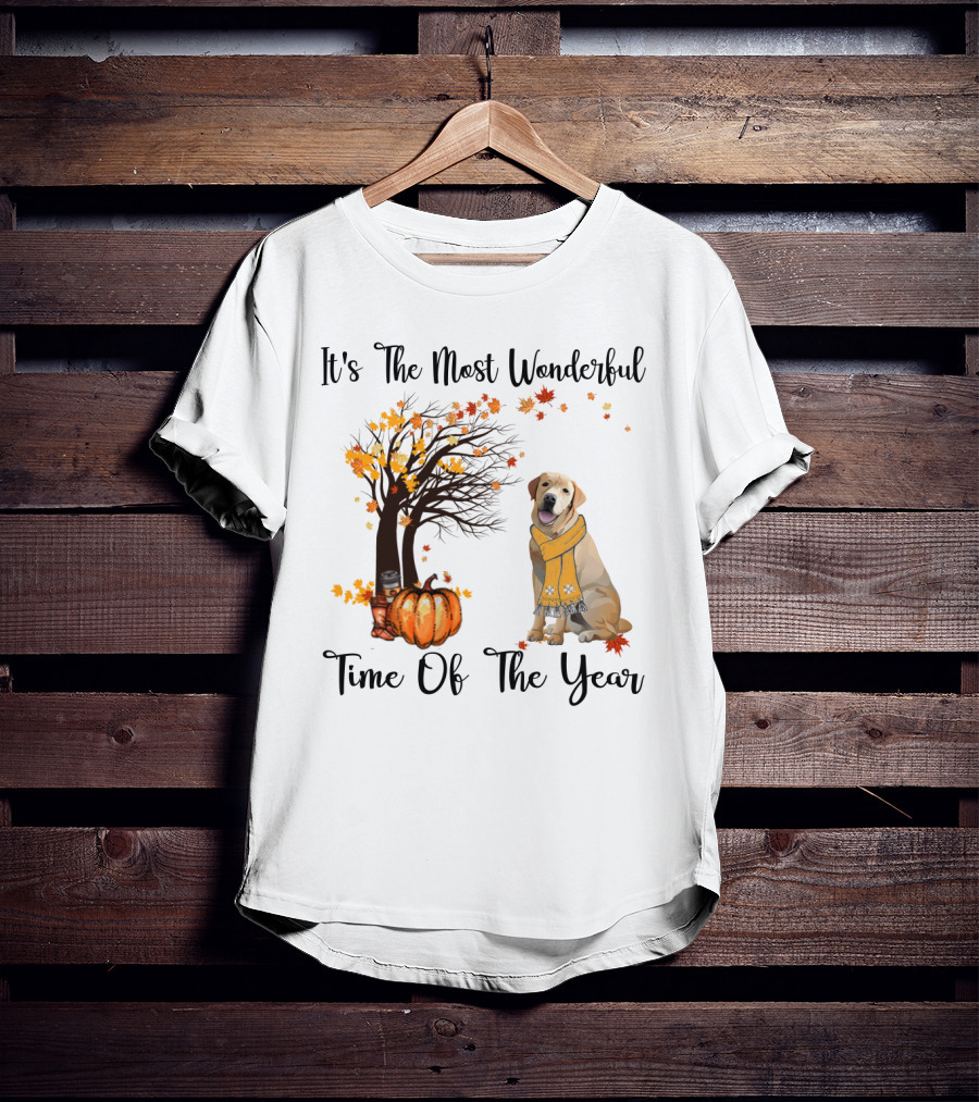 It's The Most Wonderful Time Of The Year Labrador Autumn Pumpkin Leaves T-Shirt
