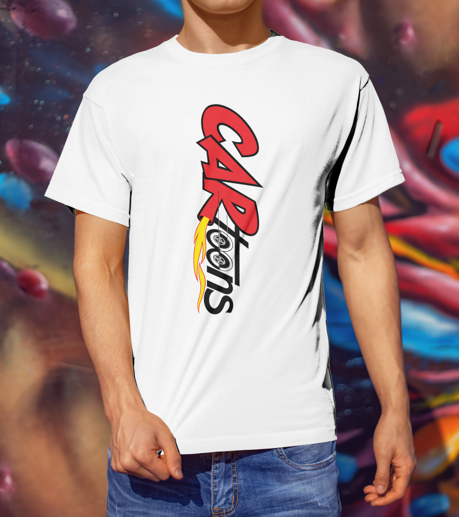 CARTOONS Red And Black Text With Flames And Wheel T-Shirt