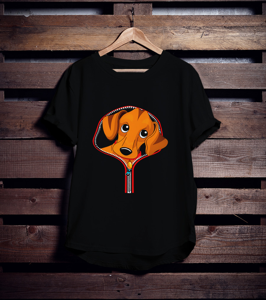 Dachshund Zipper Dog Peeking Out T-Shirt