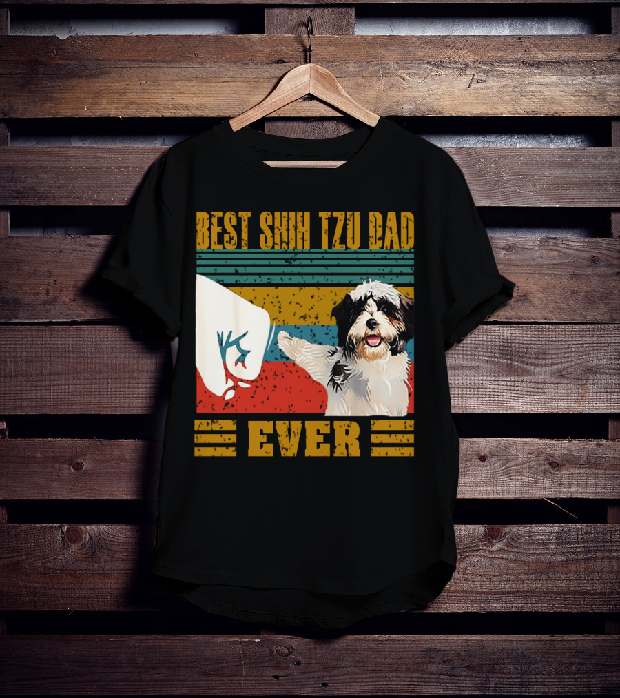 Best Shih Tzu Dad Ever Vintage Style Dog Paw Prints T-Shirt