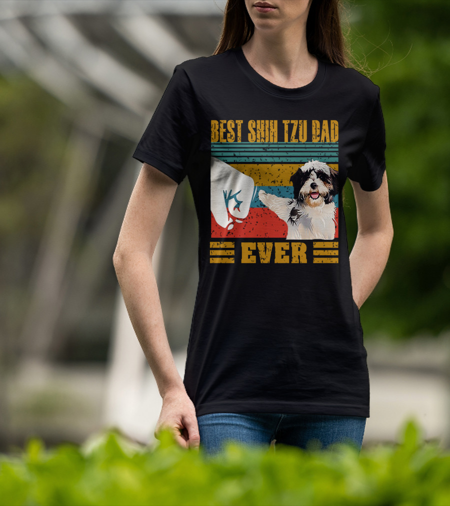 Best Shih Tzu Dad Ever Vintage Style Dog Paw Prints T-Shirt
