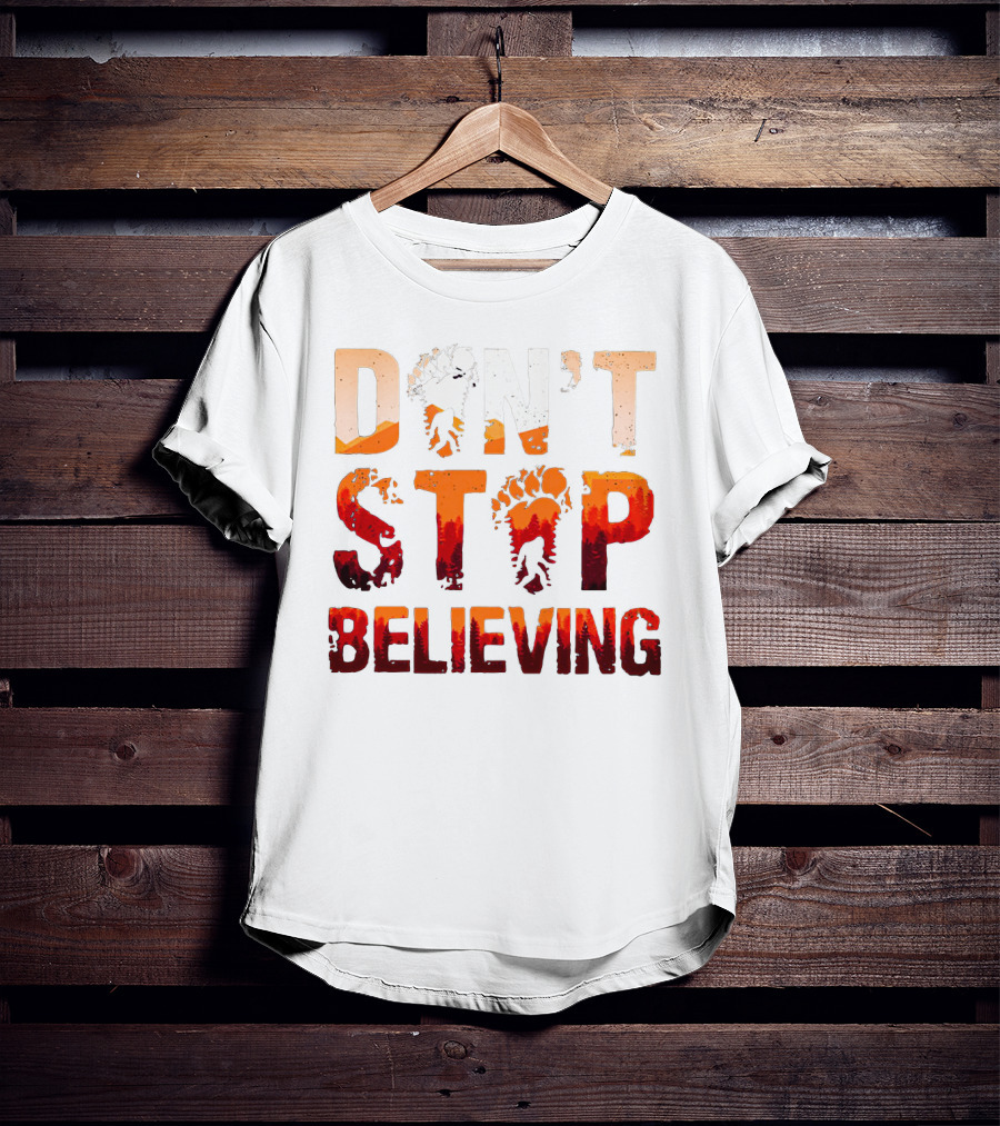 Bigfoot Don't Stop Believing Footprint Silhouette Adventure T-Shirt