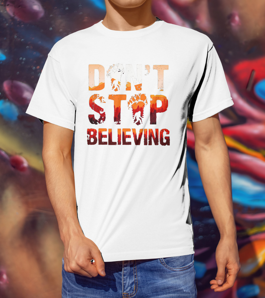 Bigfoot Don't Stop Believing Footprint Silhouette Adventure T-Shirt