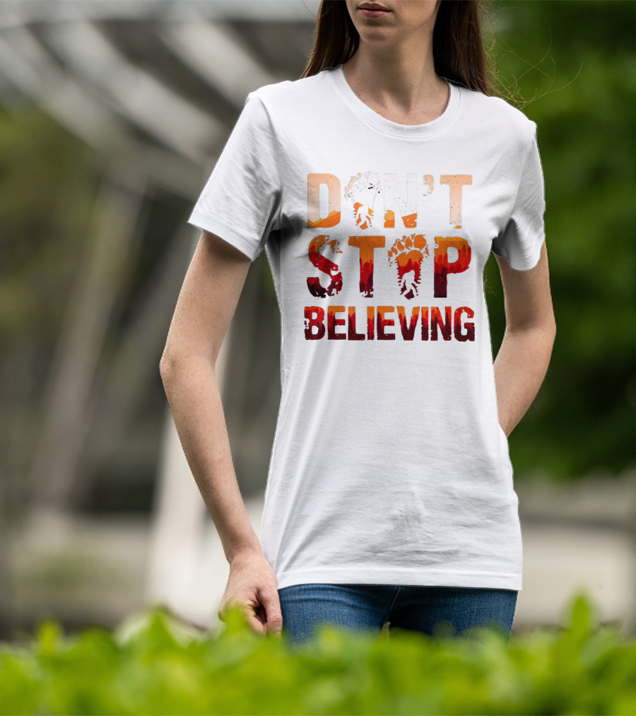 Bigfoot Don't Stop Believing Footprint Silhouette Adventure T-Shirt