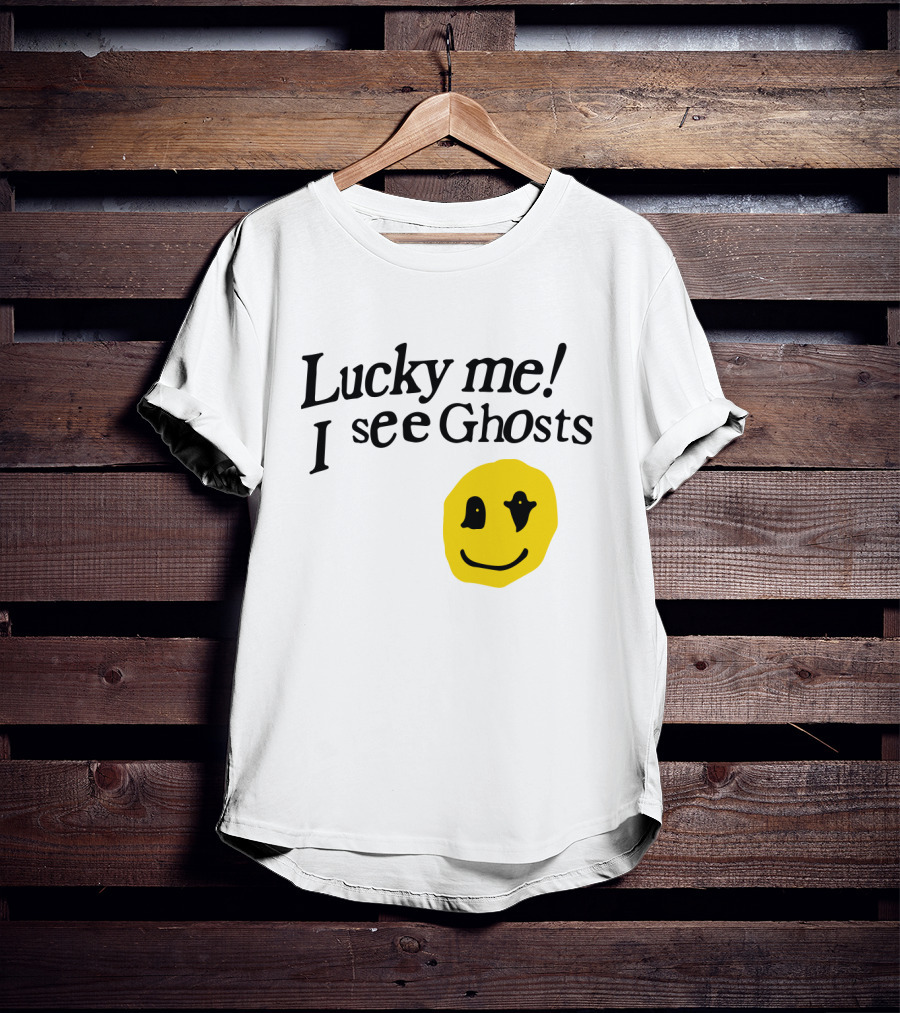 Lucky Me I See Ghosts Kids See Ghosts Merch Yellow Smiley Face T-Shirt