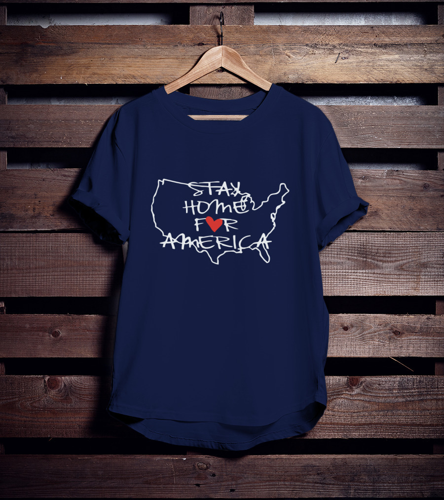 Stay Home For America Heart Map Outline T-Shirt