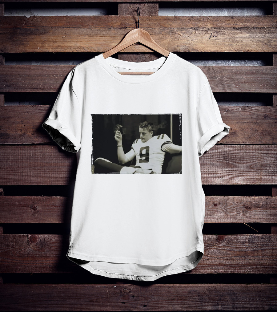Smoking Joe Burrow Cigar Relaxing In Football Jersey Number 9 T-Shirt