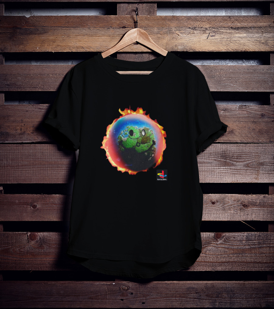 The Scotts Merch Earth Smiley Flame PlayStation Logo Cactus Jack T-Shirt
