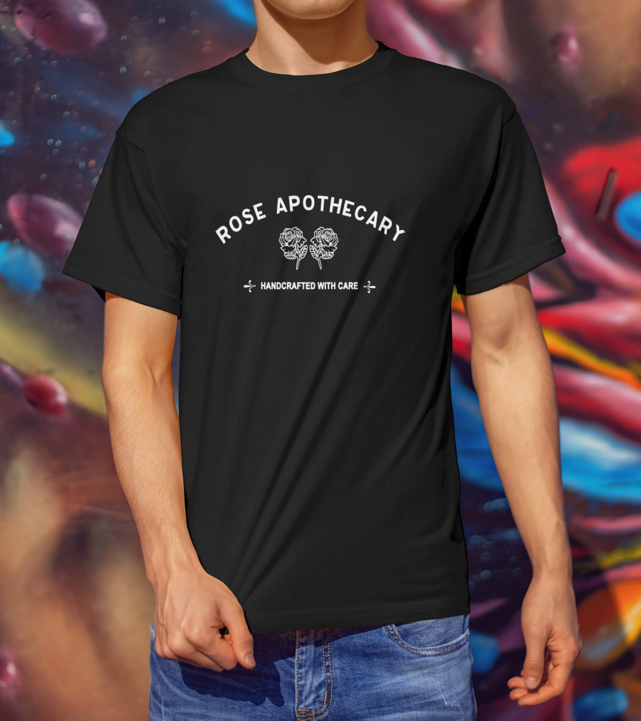 ROSE APOTHECARY HANDCRAFTED WITH CARE Vintage Floral Branding T-Shirt