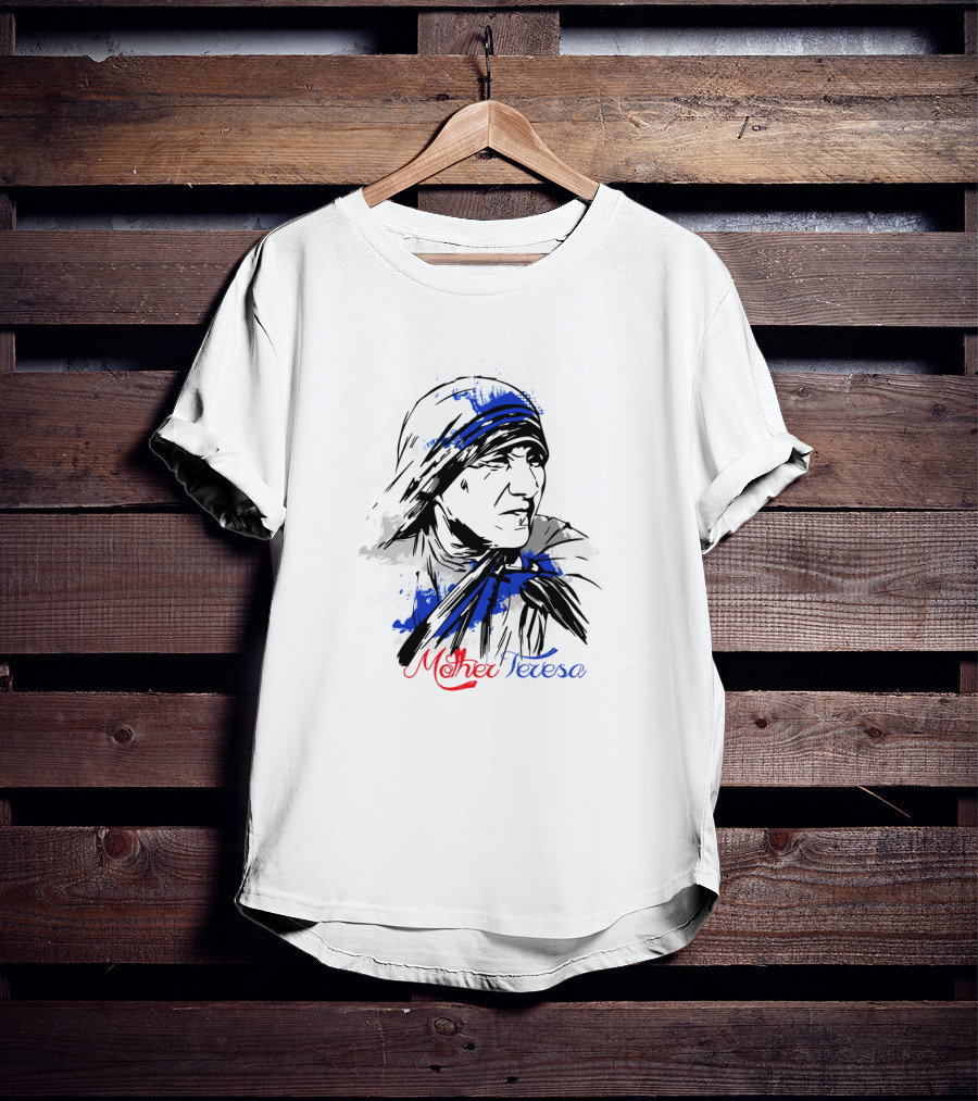 Mother Teresa Hand-Drawn Blue And Red Stylized T-Shirt
